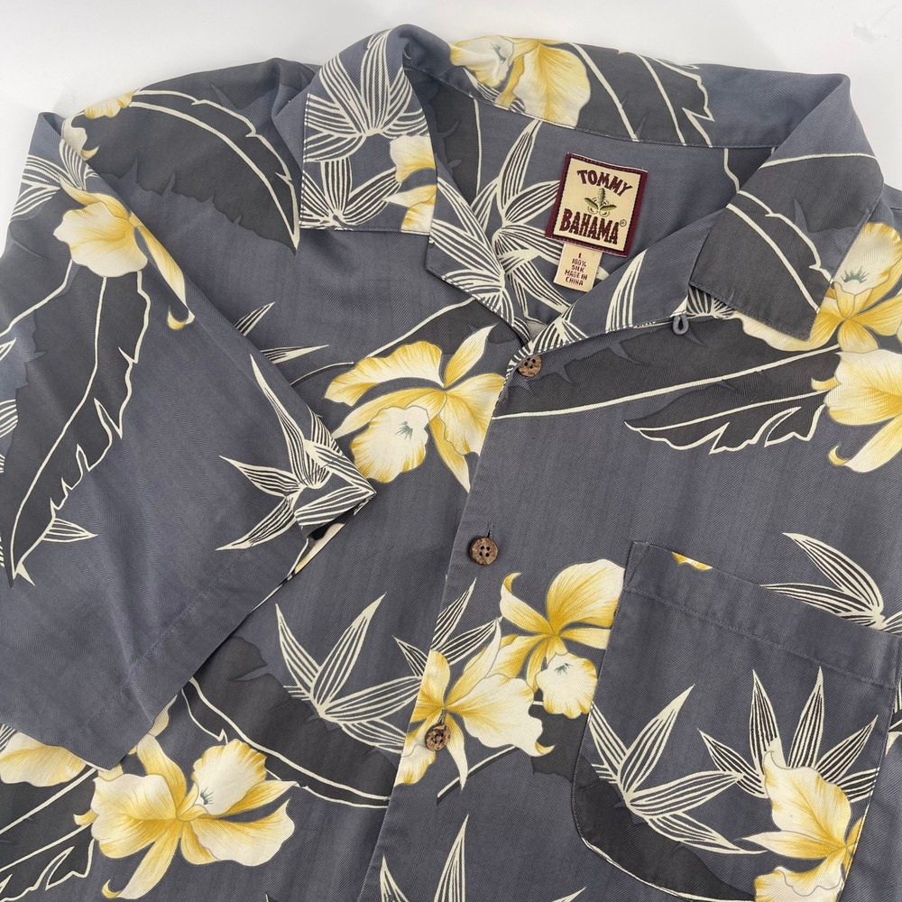 Tommy Bahama Silk Hawaiian Shirt Floral Print Camp‎ Shirt Mens Size L